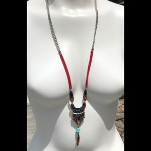 Bohemian Multi-Color Pendant Necklace with Red Cord